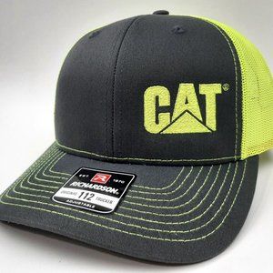 Richardson 112 Trucker CAT Caterpillar Cap Hat Snapback Neon Yellow HiVis Diesel
